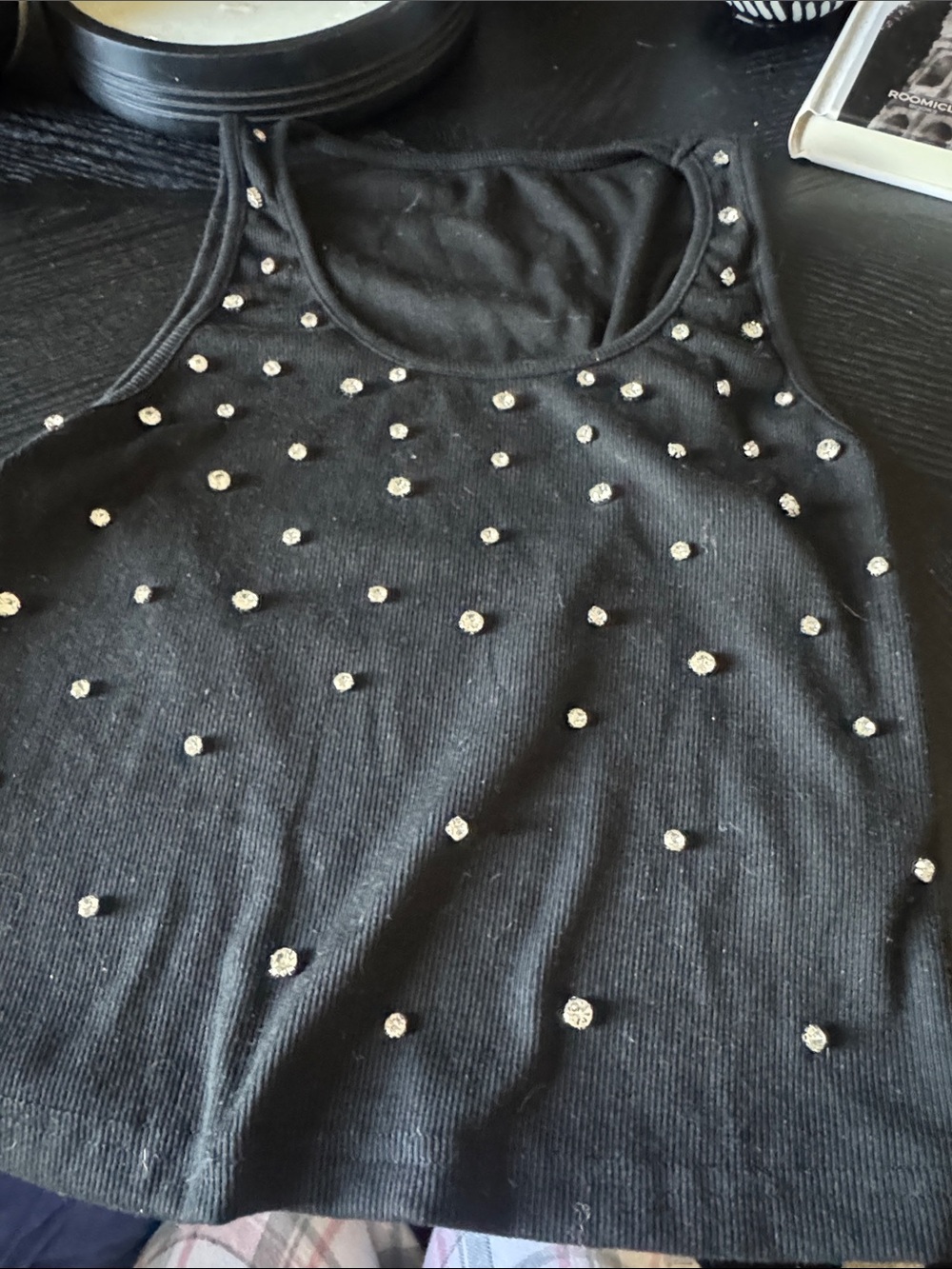 Black Rhinestone-Embellished Tank Top